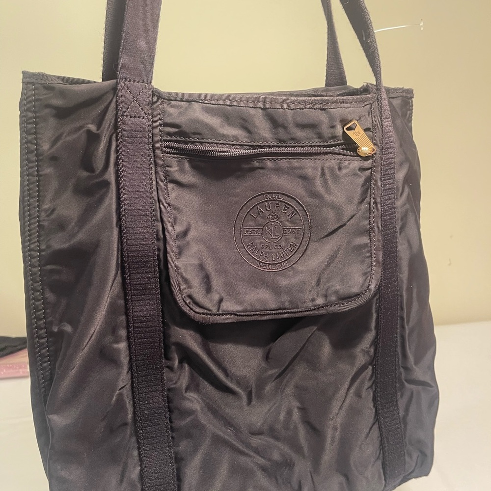 Rare Vintage Lauren Ralph Lauren RLL Black Nylon Foldable Tote Bag Discontinued